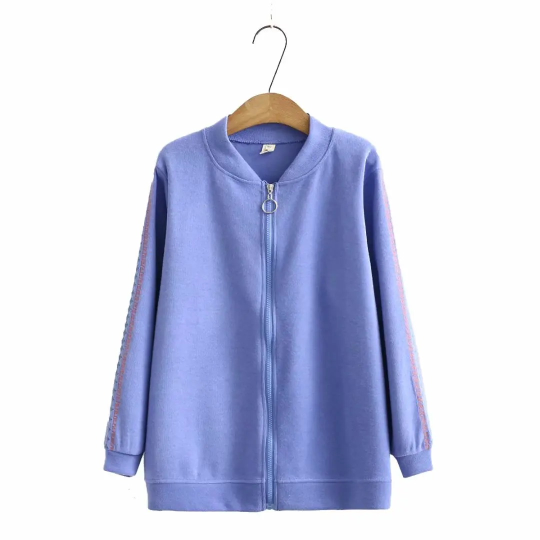 

Plus size stand collar embroidery zipper Women's Sweatshirts 2021 spring autum Woman clothes black red blue tops