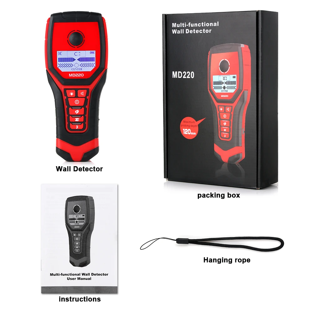 

Multi-function Search Metal Detector MD220 Sensitive Wood/Wall Detector AC Live Wire Wood Finder with LCD Display Metal Finder