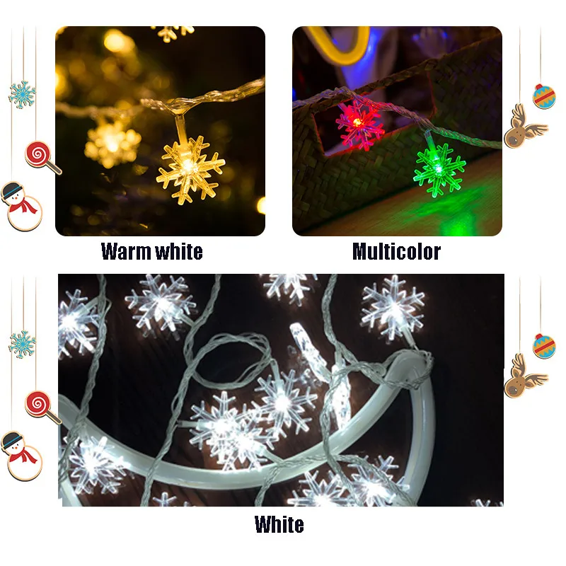 10M 80LED Christmas Snowflake LED String Lights Christmas Tree Decorations Lights for New Year Wedding Party Decorative Lighting