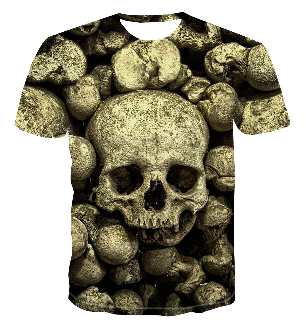 

2021 Summer New Fashion Oversized T-Shirt 3D Printing Skull Kiss Trend Men's Casual Round Neck Top