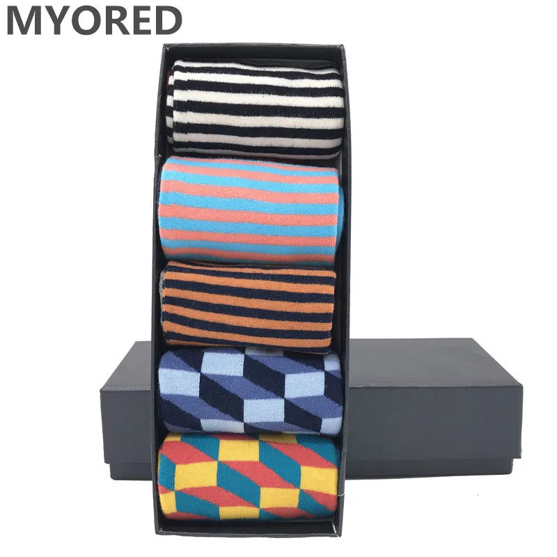 Новинка носки MYORED 5 цветов мужские хлопковые Смешные цветные полосатые модные