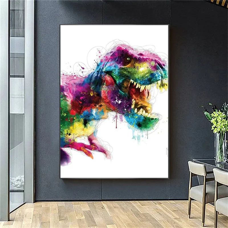 Динозавр граффити Искусство Холст фотообои красочные постеры и принты животных