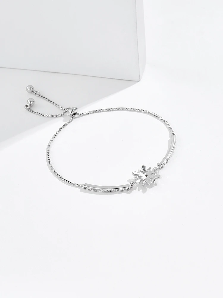 

INALIS 925 Sterling Silver Classic Style Snowflake Bracelets Chain Link Adjustable Bracelet For Women Wedding Engagement Jewelry