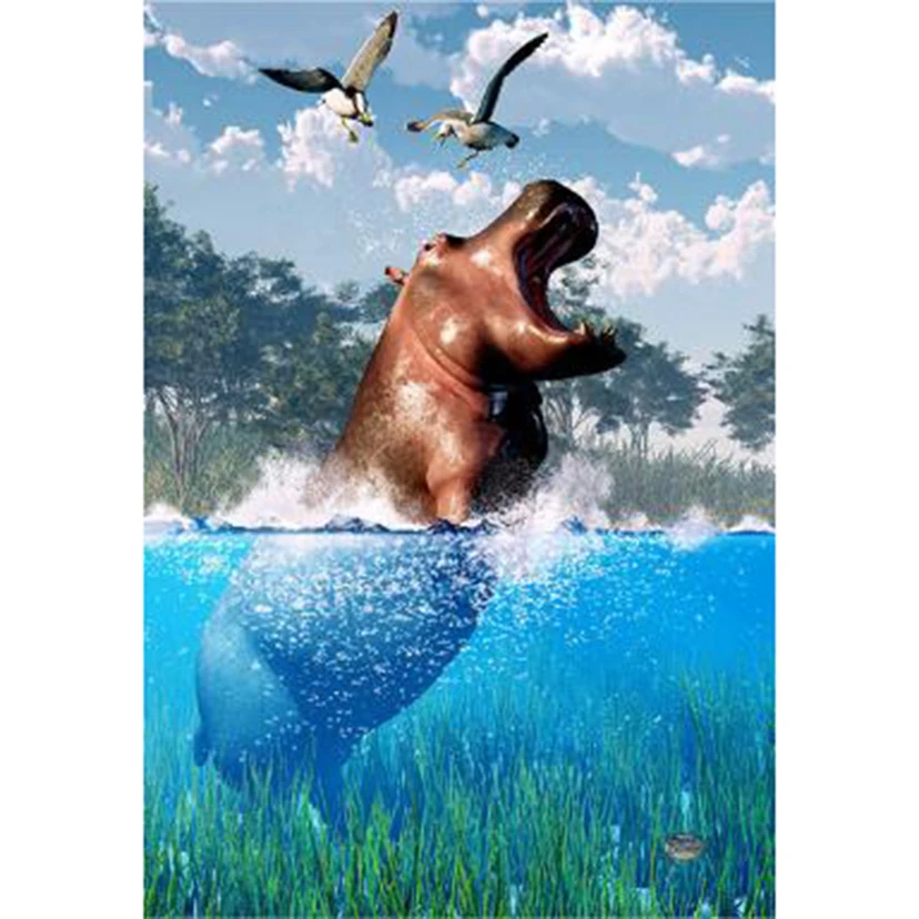 

5D DIY Diamond Painting Square/Round Diamond Animal Painting Hippo Scenery Picture Cross Stitch Embroidery Decoration Art TX215