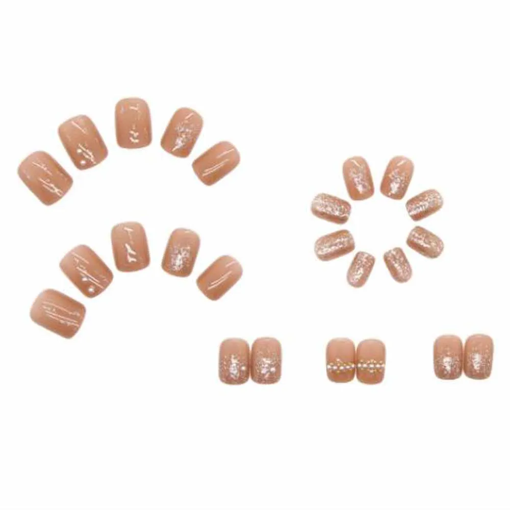 Симпатичные Блестящие бриллиантовые жемчужные накладные ногти искусственные