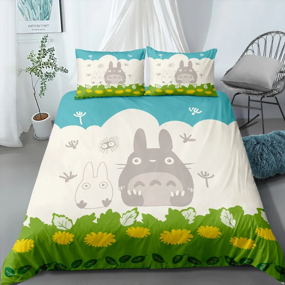 Anime Totoro Bedding Set Flower Plants Gift Bed Cover 2 3 Piece Cartoon Cat Bed Linen Set Quilt Cover Single Double Full Queen Leather Bag