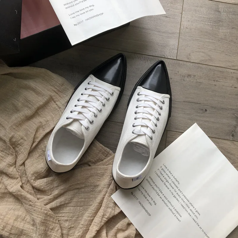 Кеды женские с низким верхом холщовые кроссовки острым носком на шнуровке