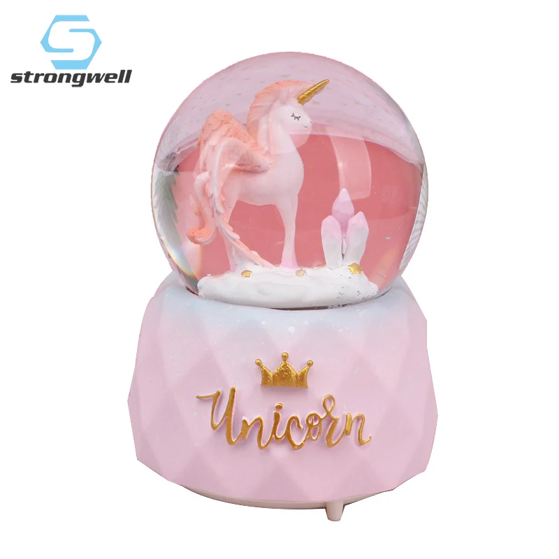 Strongwell красивый Единорог хрустальный шар снежный статуя музыкальная шкатулка