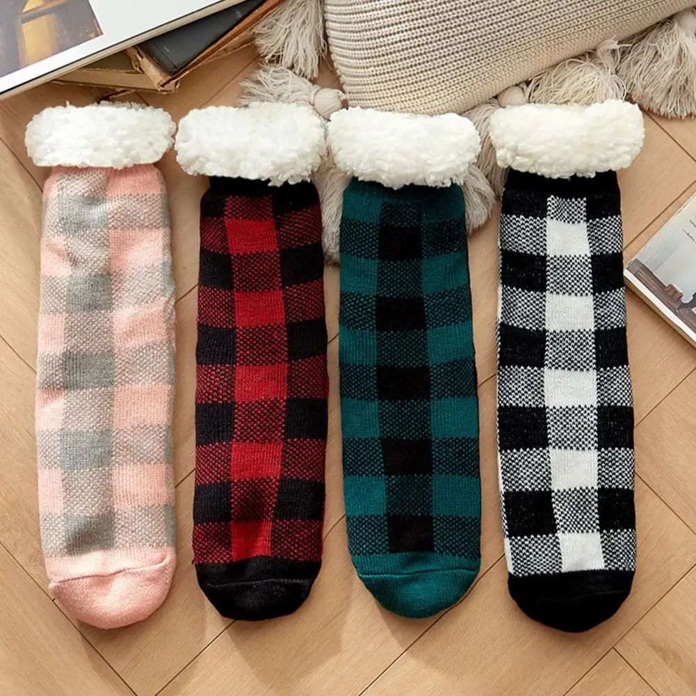 

Slipper Socks For Women Winter Fluffy Cozy Warm Soft Thermal Socks Non-Skid Christmas Plaid Plush Stockings Comfy Slipper So