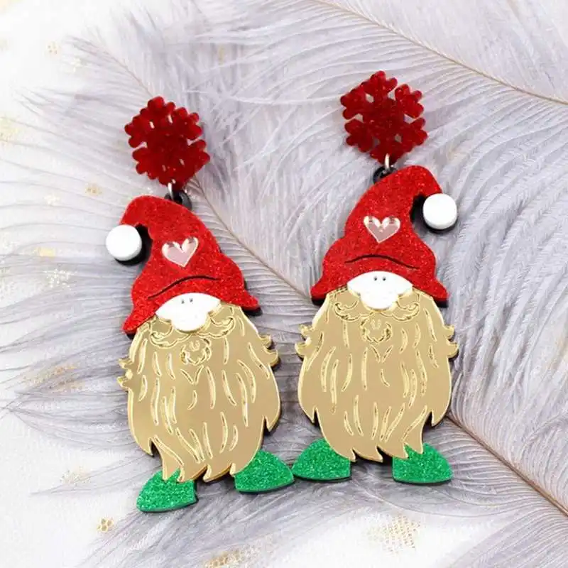 Длинные акриловые серьги подвески в форме сердца Красного Санта Клауса для