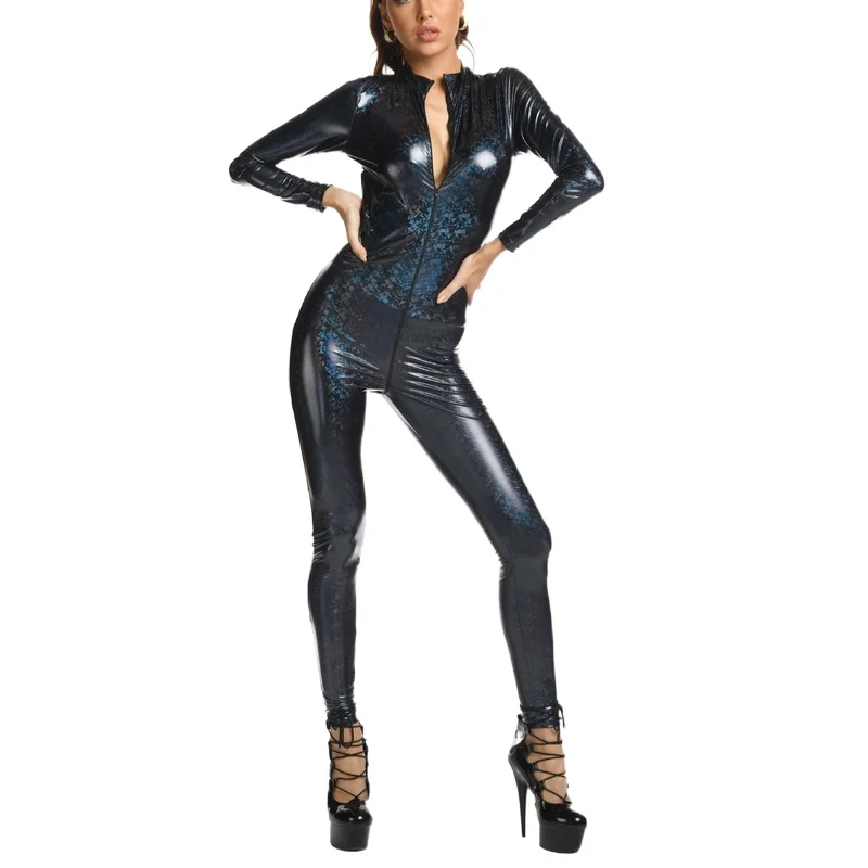 Женские комбинезоны боди черные из искусственной кожи соблазнительные