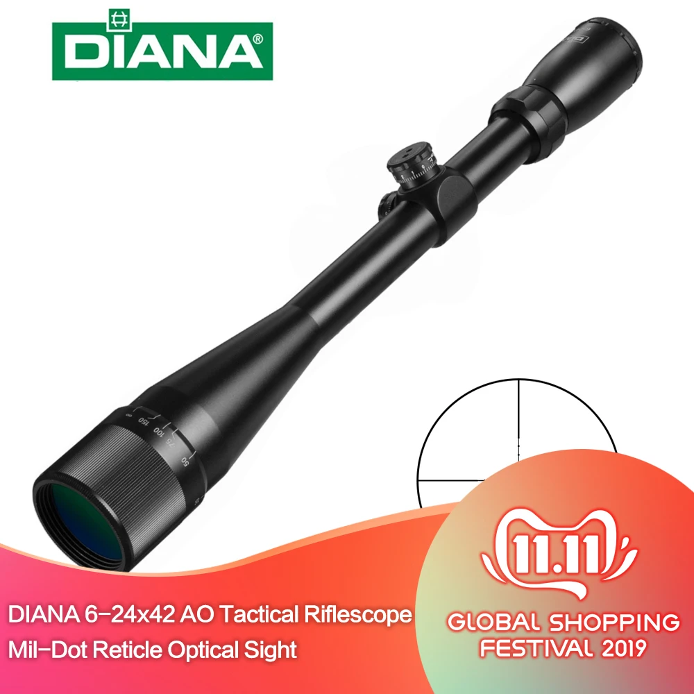 DIANA 6-24x42 AO Тактический Riflescope Mil-Dot Сетка оптический прицел винтовка Сфера снайперская винтовка для страйкбола охотничьи области