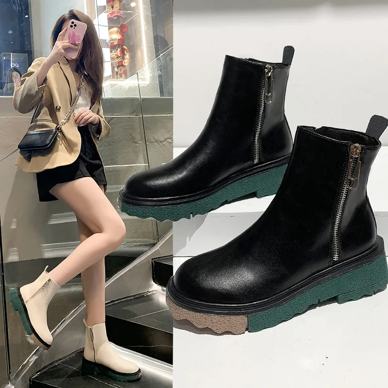 

Ботинки женские с круглым носком, на молнии, до щиколотки, резиновые, на осень