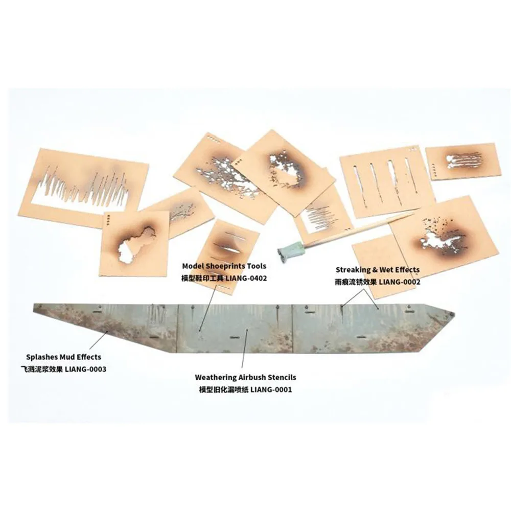 

Splashing Mud Streaking & Wet Effects Airbrush Stencils Leak Spray Paper for 1/35 1/48 1/72 Tank Ship Car Model
