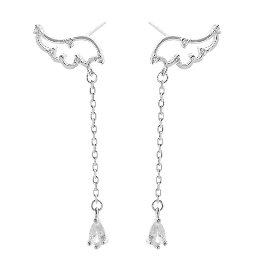 

Delicate Minimalist Fashion Crystal Wing Earrings Tassel Shine Long Retro Drop Earrings For Women Allergy Accessories Jewelry