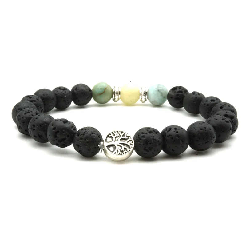 Винтажное Древо жизни 8 мм амазонический камень черный из вулканической лавы