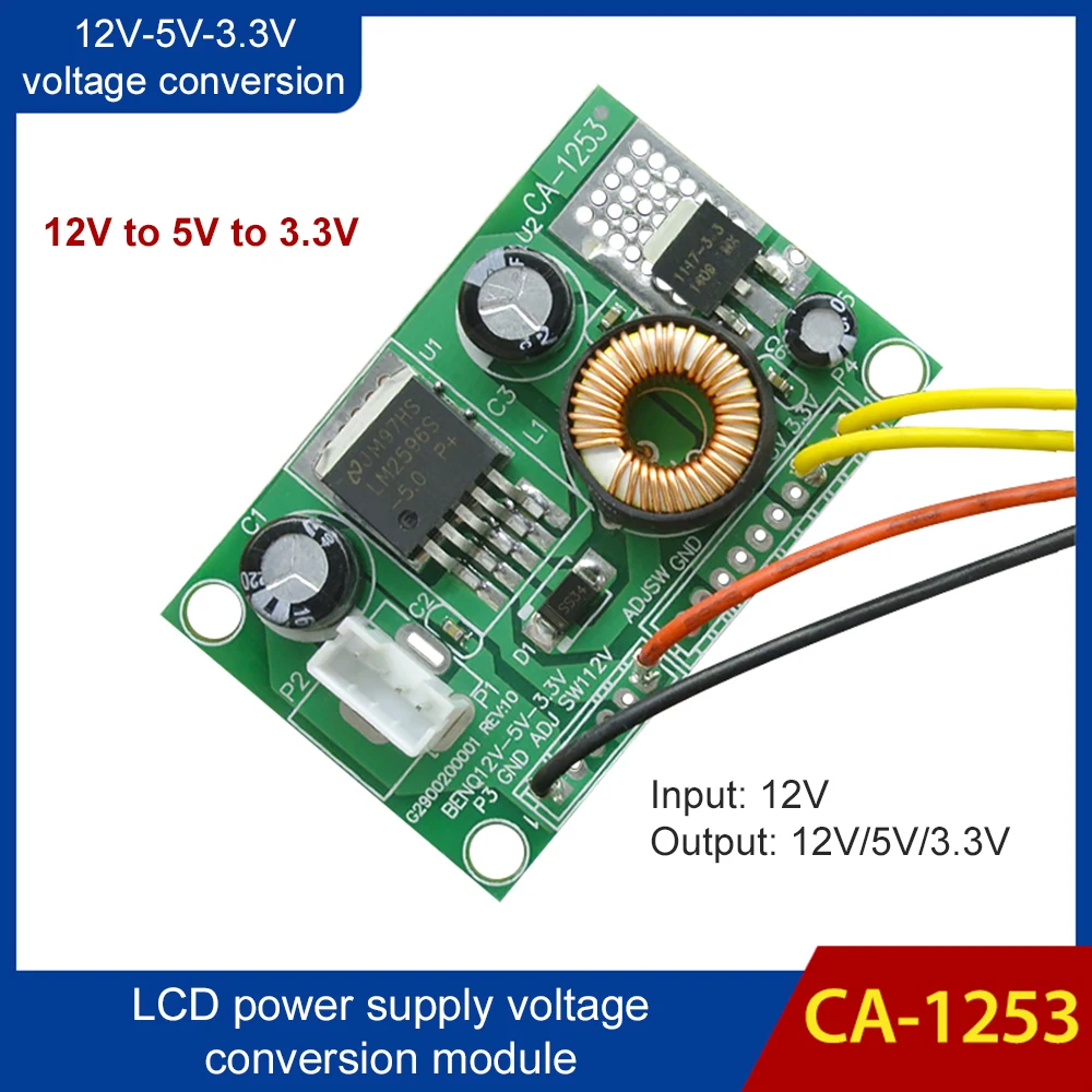 

CA-1253 DC-DC 12V to 5V to 3.3V Voltage Conversion Module Universal LCD TV Power Supply Interface With Wire Cable