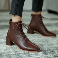 2021 women ankle boots thick high heel cross strap zipper shoes round toe warm boots women fashion party footwear size 32 43