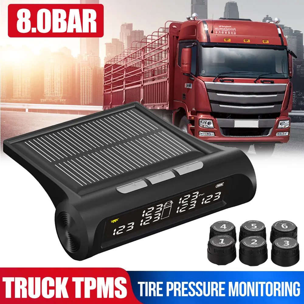 

Система контроля давления в шинах грузовых автомобилей, 6 шт., датчик давления в шинах, 8,0 бар, USB, TPMS, отображение в реальном времени