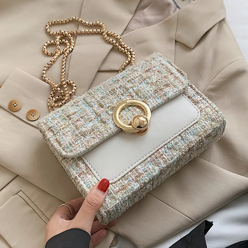 

New Winter Fashion Handbags For Women 2021 Square Shoulder Bag Chain Linen Mini Crossbody Bag Mini Branded Designer Purse Ladies