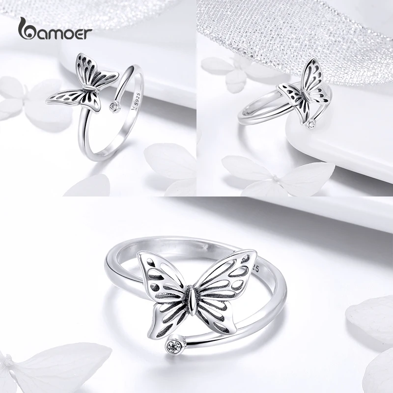 Женское кольцо из стерлингового серебра 925 пробы Bamoer на палец с бабочкой