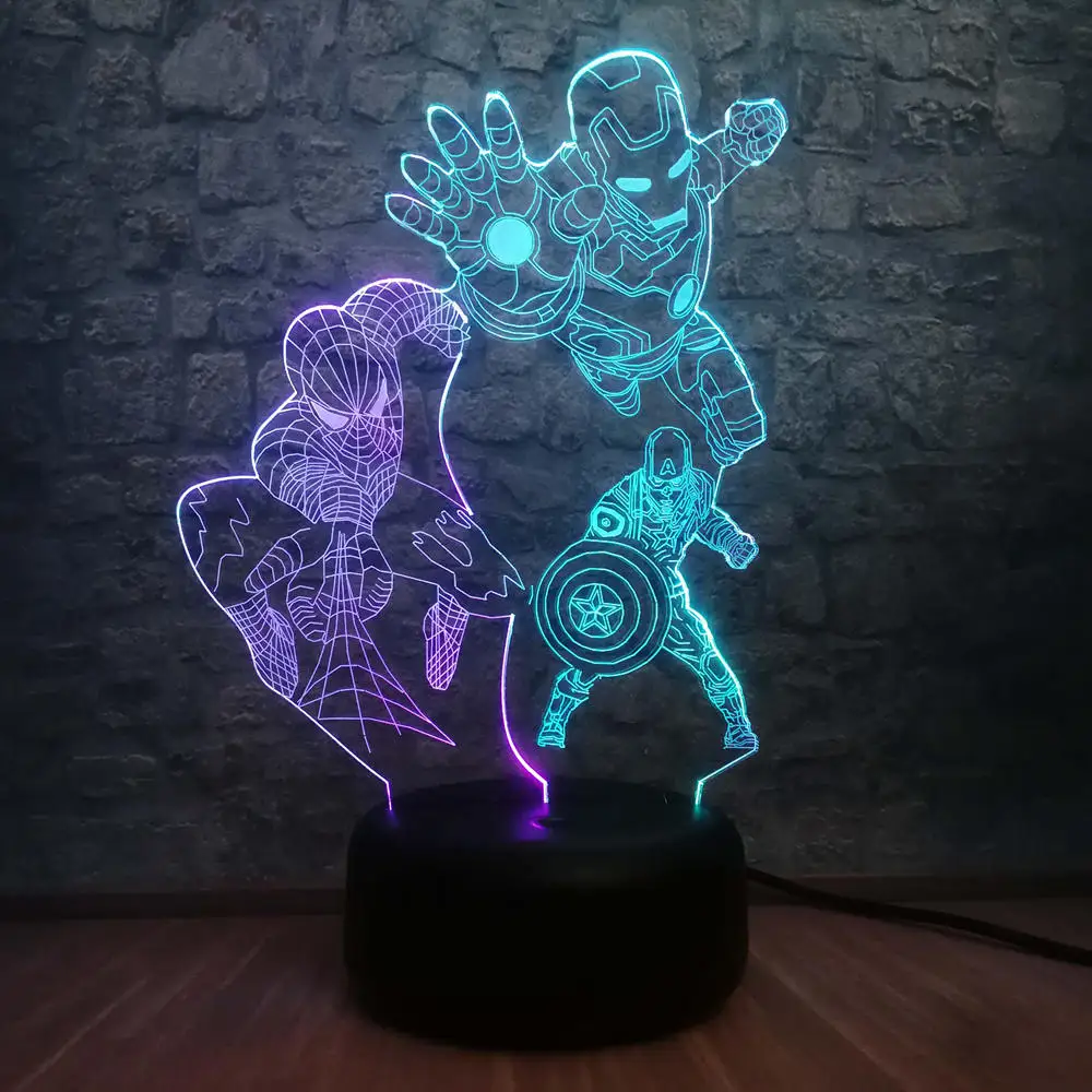 captain Marvel фигура Мстителей Капитан Америка Тор 3D смешанные цвета luminaria USB зарядка лампа для подростковой комнаты декоративный подарок для мальчика детская игрушка - Испускаемый цвет: captain