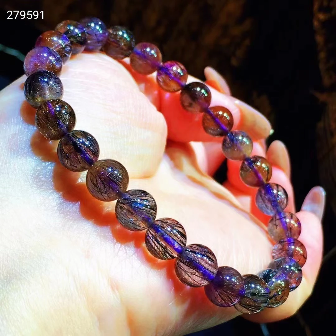 8 мм натуральный черный супер семь 7 фиолетовый рутилированный кварцевый браслет