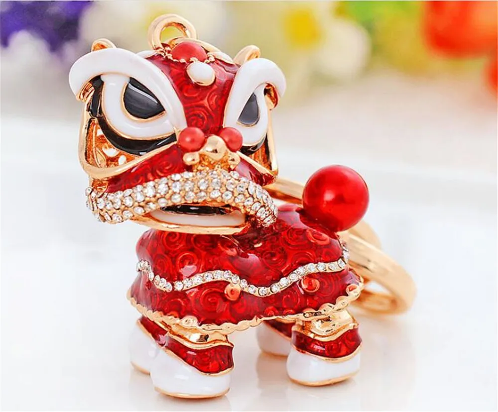 Chinese Traditional Colorful Fancy Lion Dance Keychain China Town Happy New Year Promotional Gift Purse Bag Charm Key Chain B868 | Украшения