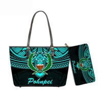 forudesigns brand designs large leather women handbag and purse set polynesian pohnpei tribal printed clutch wallets totes femme