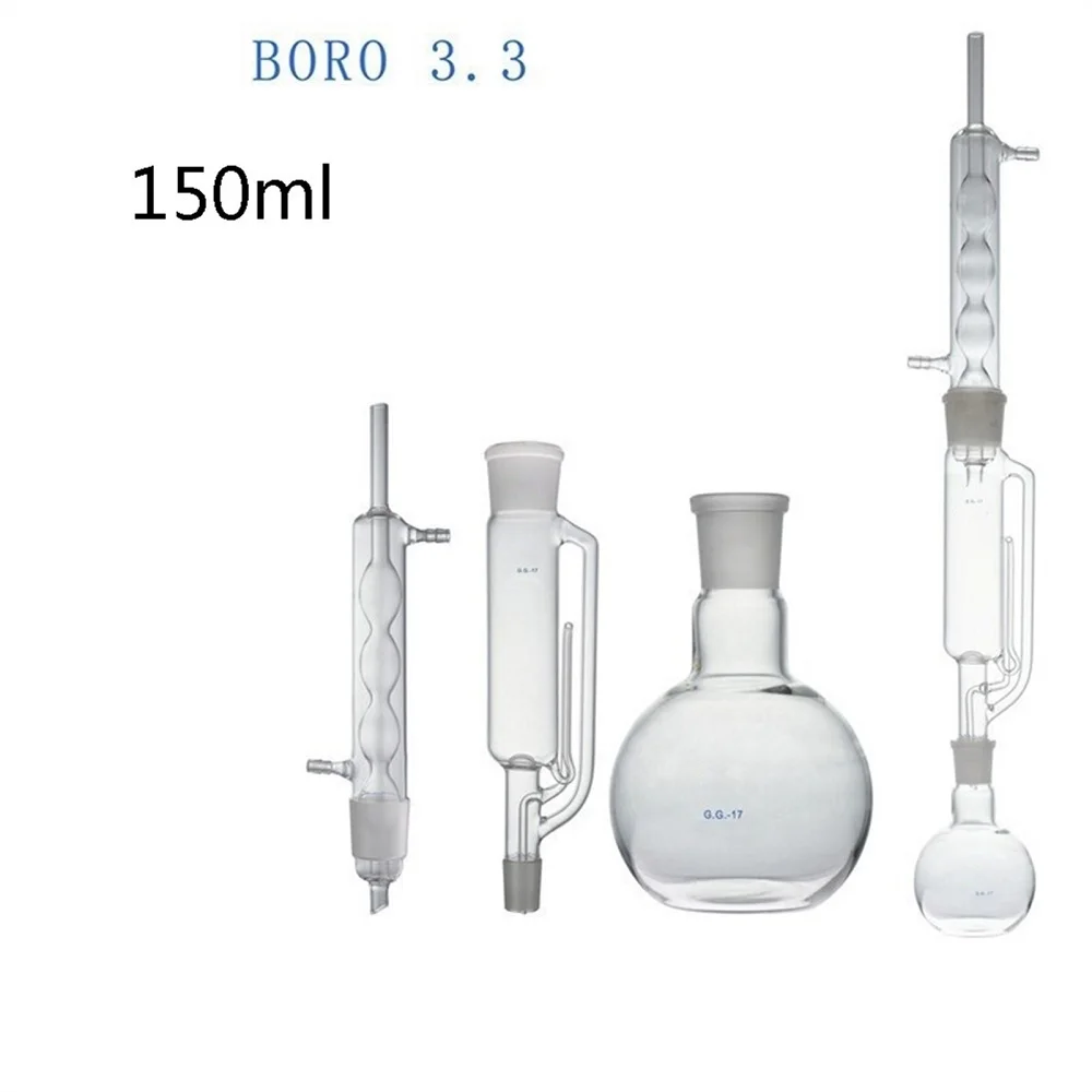 

150ml Soxhlet Extraction Apparatus Set with Allihn Condenser, Soxlet Extractor & 150ml Flat Flask, Borosilicate 3.3 Glass