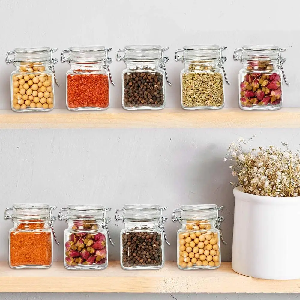 

Spice Glass Jars with Leak Proof Rubber Gasket and Airtight Hinged Lid for Spice Herb Seasoning Art Craft Storage Empty