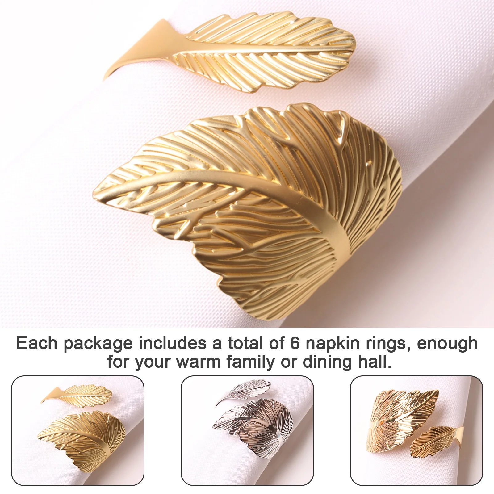 

Leaves Feather Napkin Ring Holders Decorative Metal Napkin Buckle Hotel Wedding Party Banquet Dinner Christmas Table Decoration