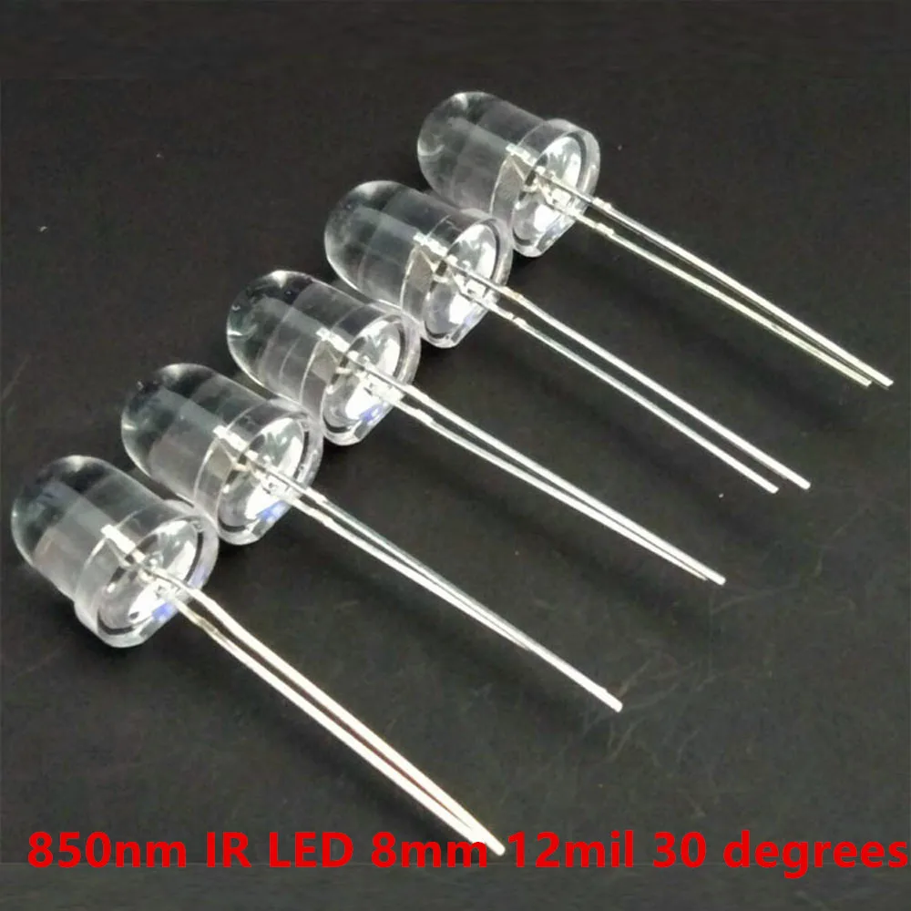 

10 шт./лот 8 мм 850nm ИК светодиодная инфракрасная Диодная лампа для аксессуаров наблюдения безопасности и защиты системы мониторинга 30 градусо...