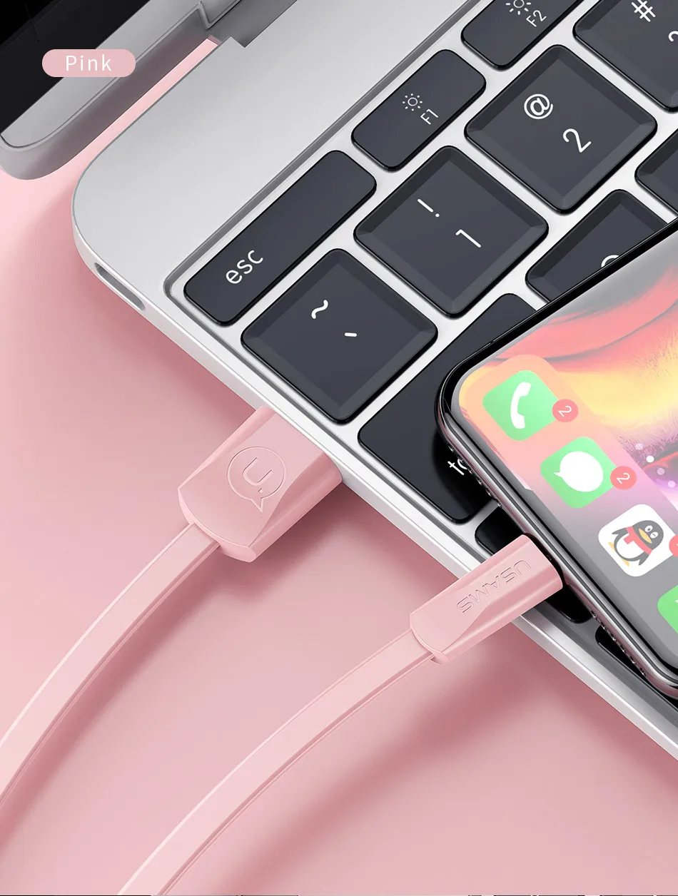 USAMS плоский USB кабель для iPhone 6 кабель 2A светильник кабель для iPhone X XS 8 7 6s 5S se 2 м кабель для мобильного телефона для iPad шнур для зарядки