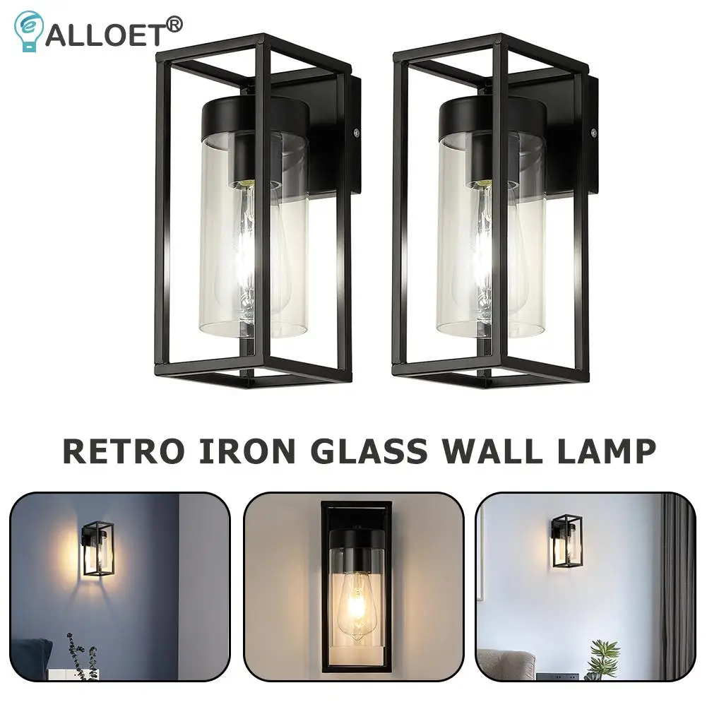 

Vintage Industrial Style Wall Lamp Wrought Iron Glass Loft Lamps Bedside Corridor Restaurant Pub E27 Retro Wall Lamp Sconces