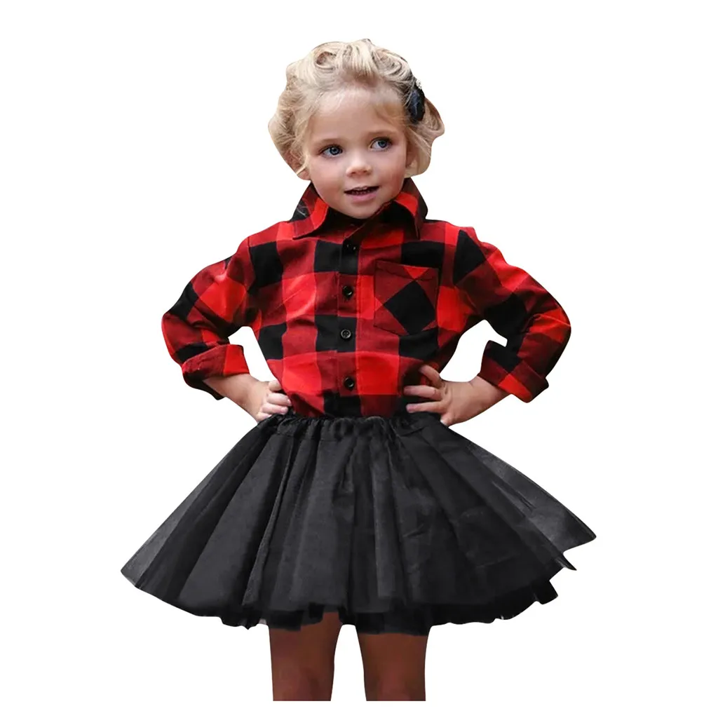 Клетчатая футболка с рождественским оленем для маленьких девочек комплект из