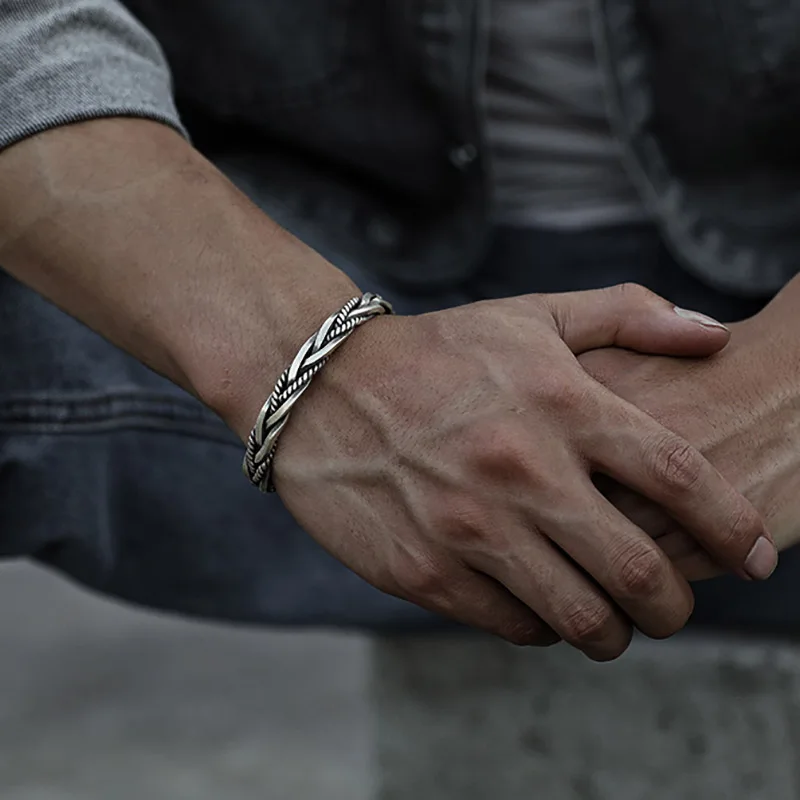 

Foxanry Vintage Punk 925 Sterling Silver Bracelet for Women New Fashion Creative Twist Weaving Thai Silver Party Jewelry Gifts