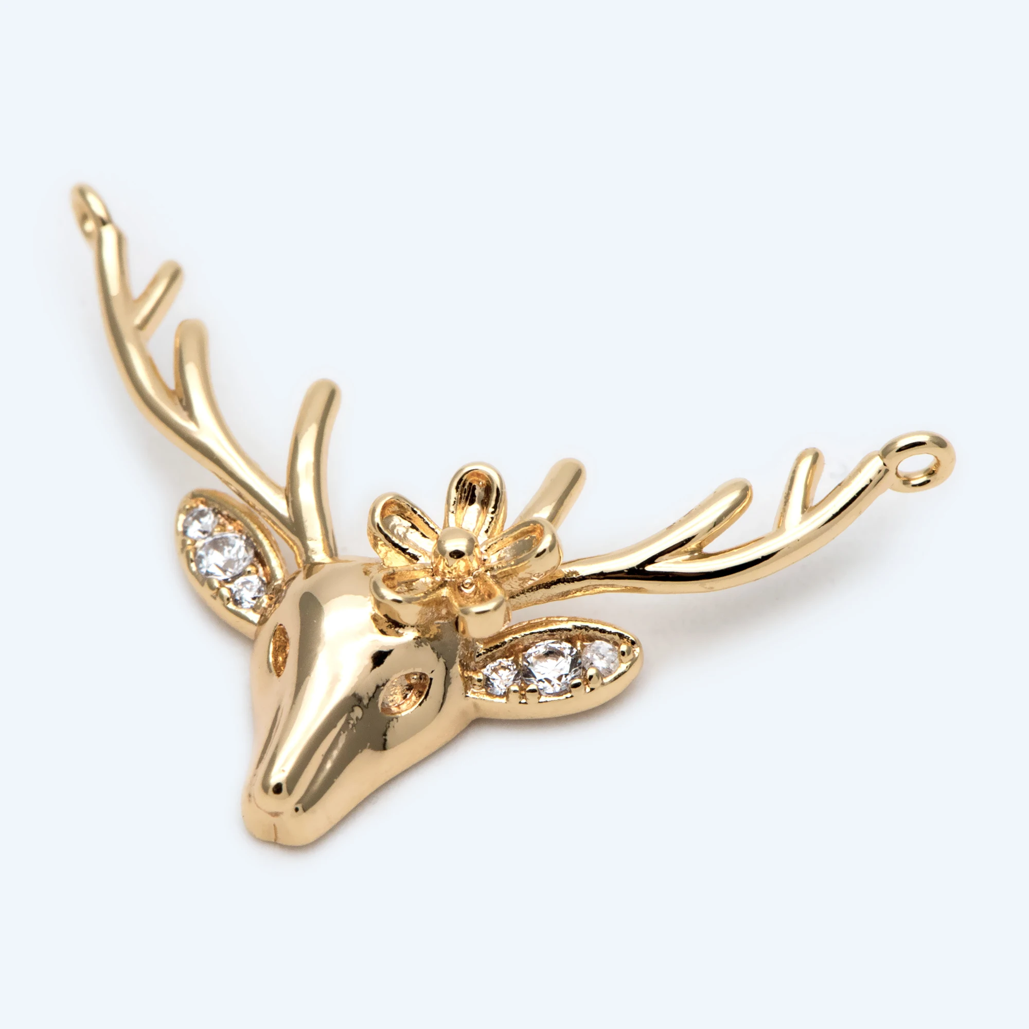 10 шт CZ выложенный золотым оленем звуковой разъем 28x19 мм, латунь с покрытием из 18-каратного золота, оленевые рожки, соединительные Подвески (GB-1817)
