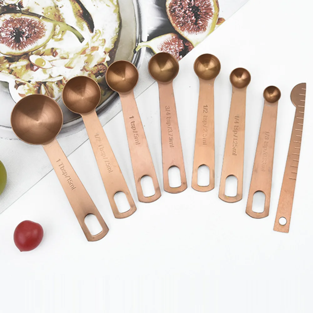 

8pcs Multiple-Uses Spoons Stainless Steel Measuring Spoons Set with Scale Kitchen Coffee Sugar Scoop Supplies