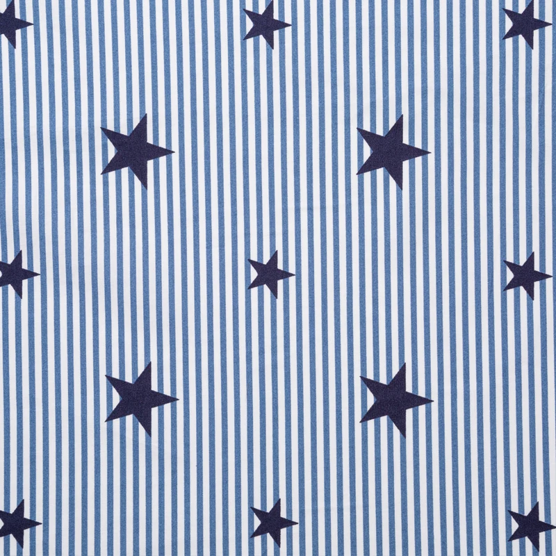 Саржевая ткань для детей 100% хлопок поплин черные полоски со звездами набивной