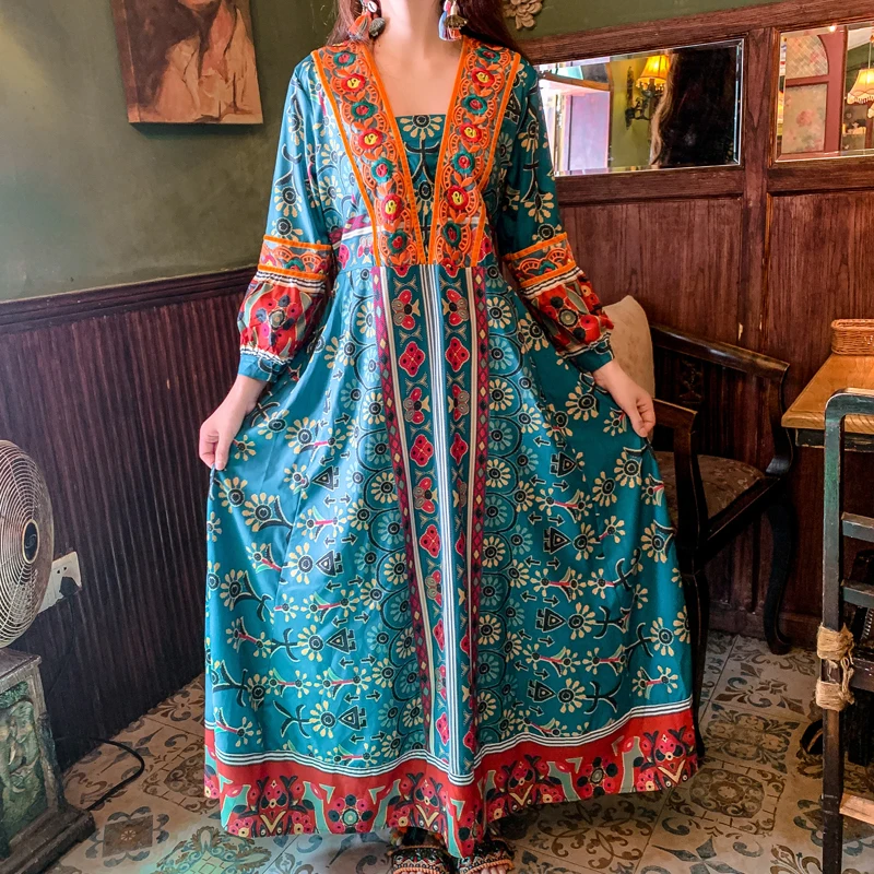 

Dresses Korean fashion Shao Youlun Same Ethnic Style Embroidered Dress Bohemian Printed Large Swing Dress Kawaii