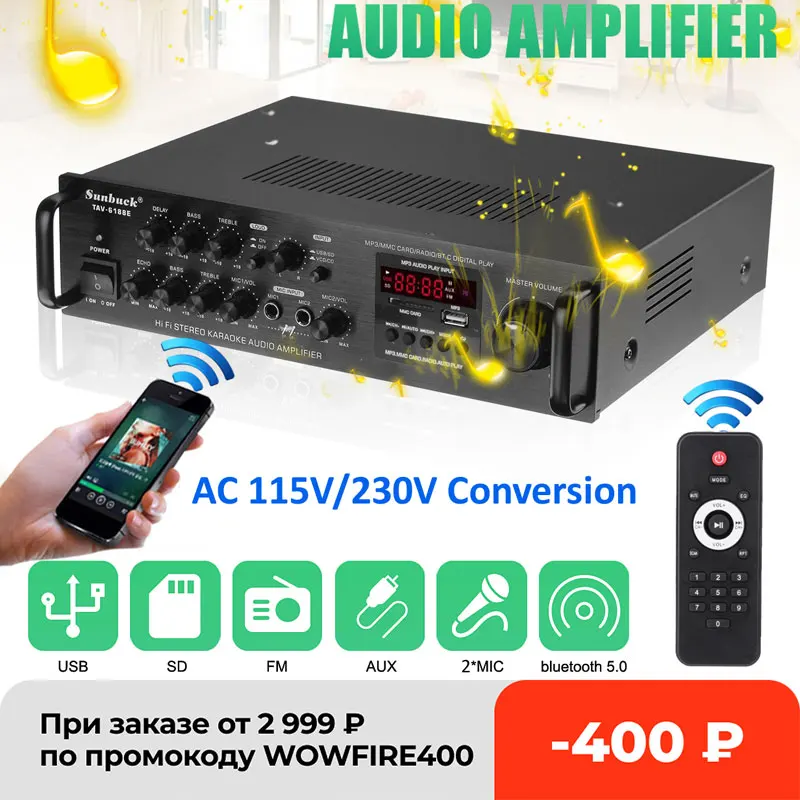 Amplificador ESTÉREO HiFi para cine en casa, dispositivo Digital LED de 2000W, 5 CANALES, bluetooth, Karaoke, audio