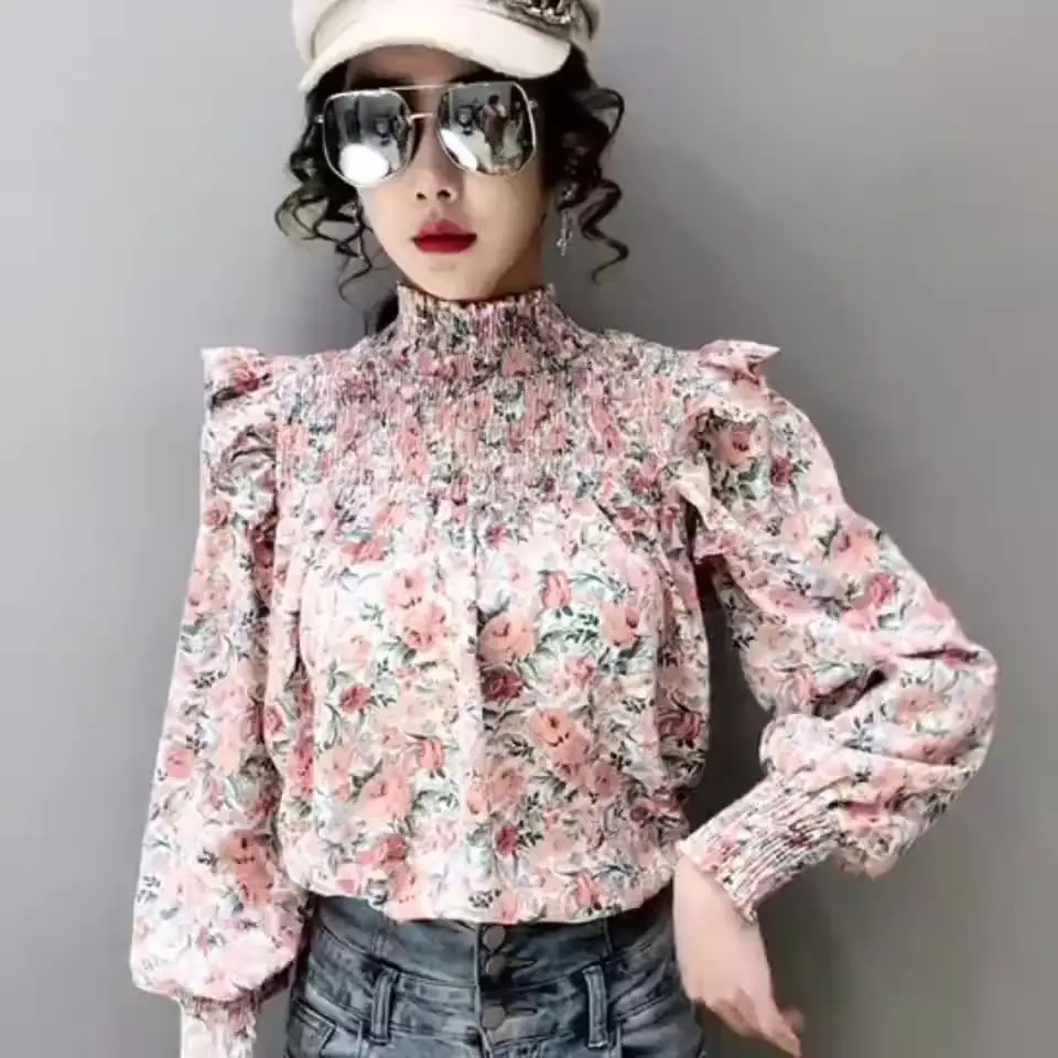 

Floral Chiffon Top Women's 2021 spring dress new super fairy design sense niche women's shirt