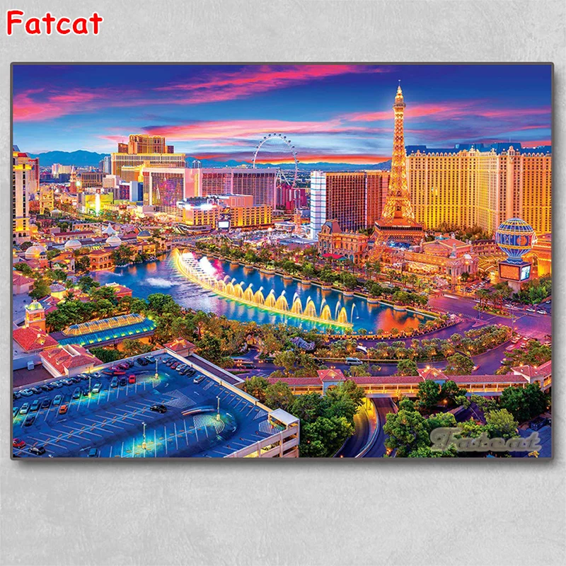

Full Square/Round Diamond Embroidery Las Vegas Lights 5D Diamond Painting Rhinestone Mosaic Home Decor Gift PP3359