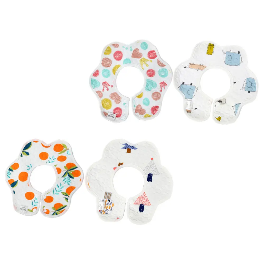 

4PCS Baby Cotton Bib Waterproof 360 Petal Shape Bib Snap Buckle Bib (4 Styles)