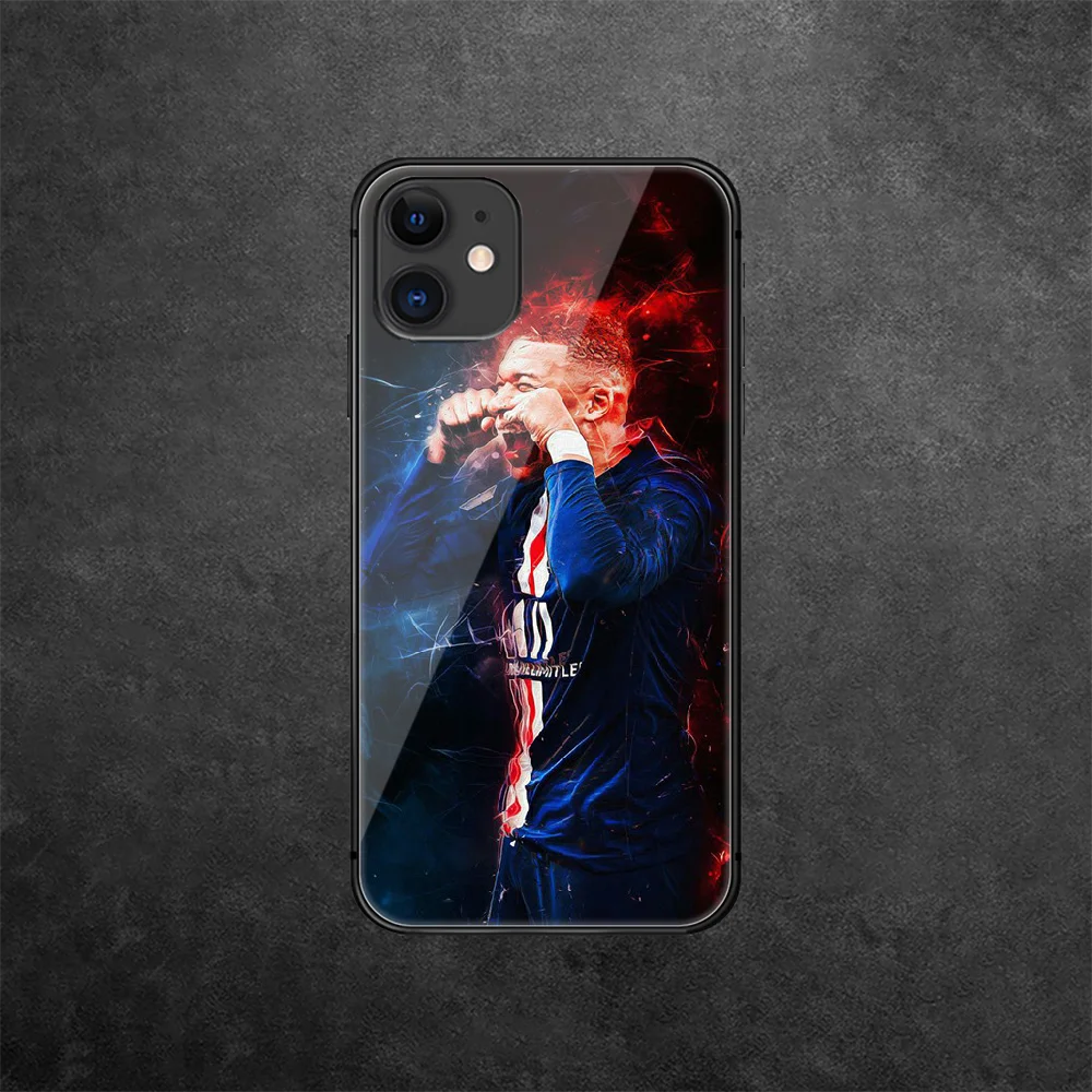 

Kylian Mbappe Tempered Glass Phone Case Cover For IPhone 5 5S 6 6S 7 Plus X Xs Xr Se 2020 11 12 Pro Max Mini Black 3D Tpu Bumper