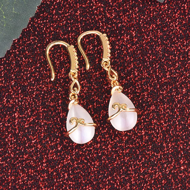 

Luxury Women's Water Drop Earrings Gold Plated Inlay Pink Gems Crystal Dangle Earrings Bridal Wedding Jewelry Party Gifts