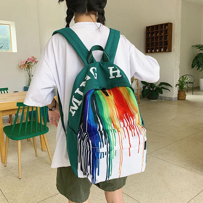 

Fashion Graffiti Printed Shoulder Bag Female Wild Literary Fan Backpack Campus Student Bag