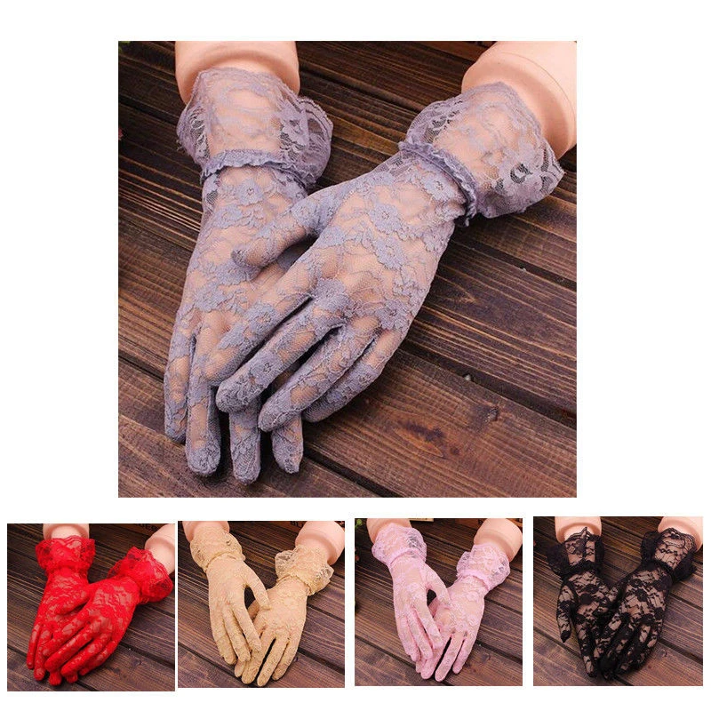 

One Pair Ladies Summer Driving Sun Protection Gloves Short Sexy Lace Ceremony Party Prom Costume Elastic Driving Gloves Gifts