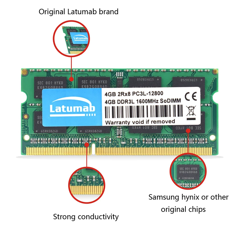 Latumab 4 ГБ 8 DDR3L1600mhz PC3L 12800 память для ноутбука SoDimm Память Ram 204 Pins Высокое качество